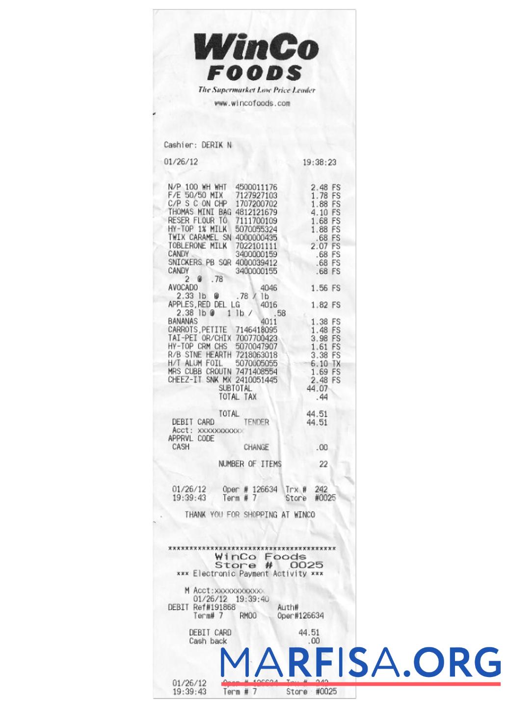 Blank WINCO FOODS payments receipt download for verification